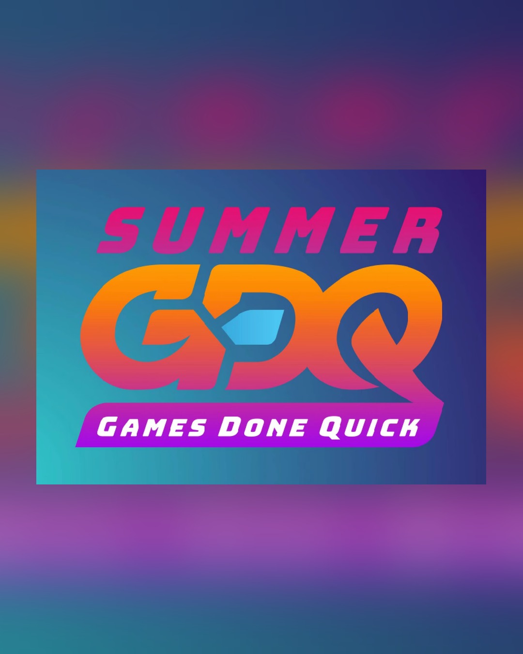 The Summer Games Done Quick 2026 logo, orange and pink lettering on a blue and purple gradient.