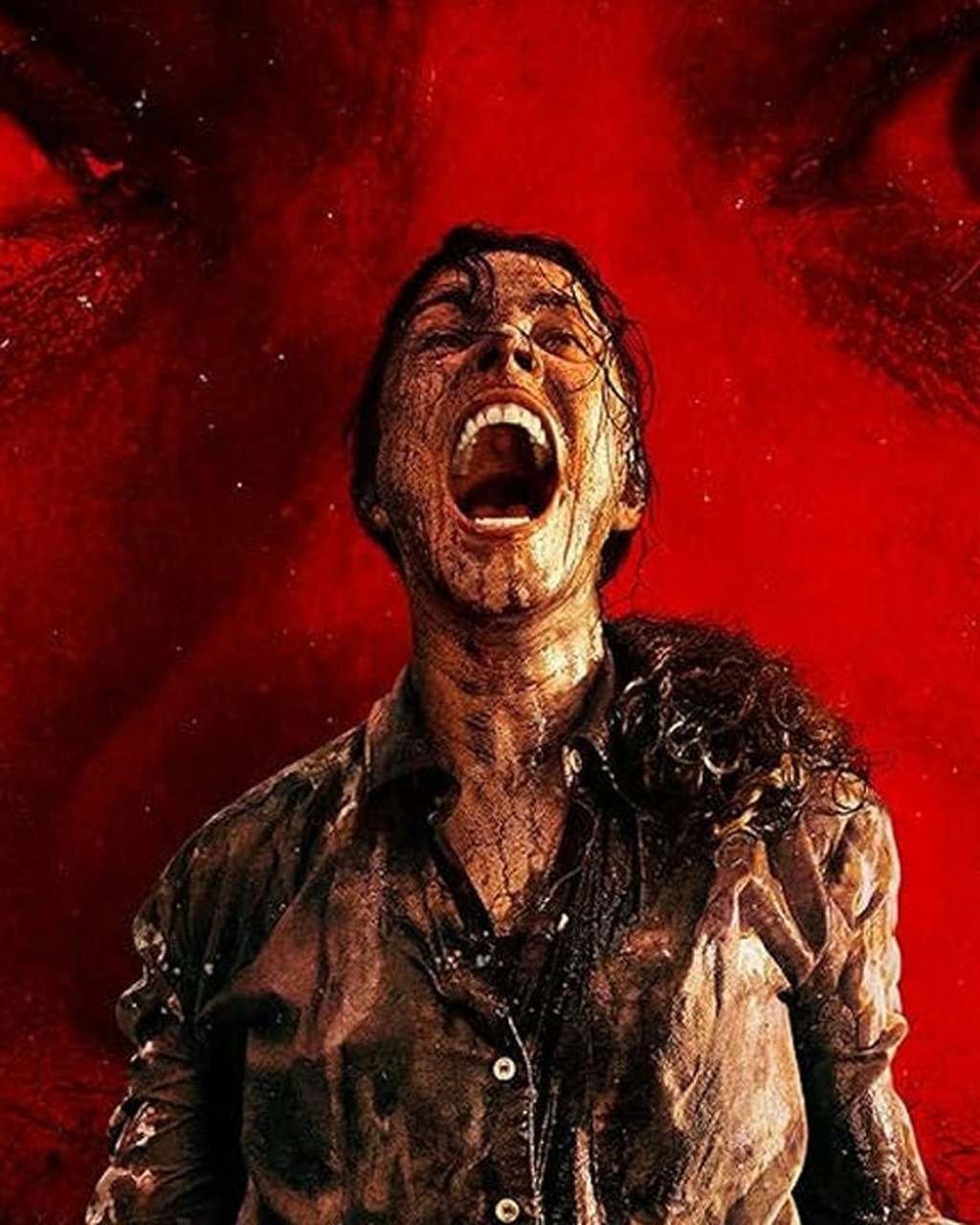 Featured image: Rachel McAdams as Linda Liddle in 'Send Help', blood-streaked and screaming, with two giant red eyes flanking the frame