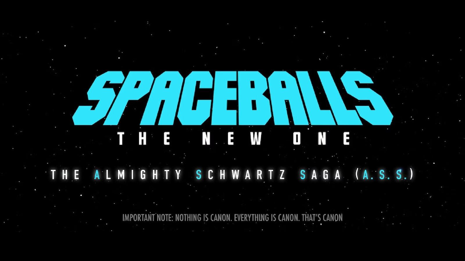 The blue 'Spaceballs: The New One' logo over a star field